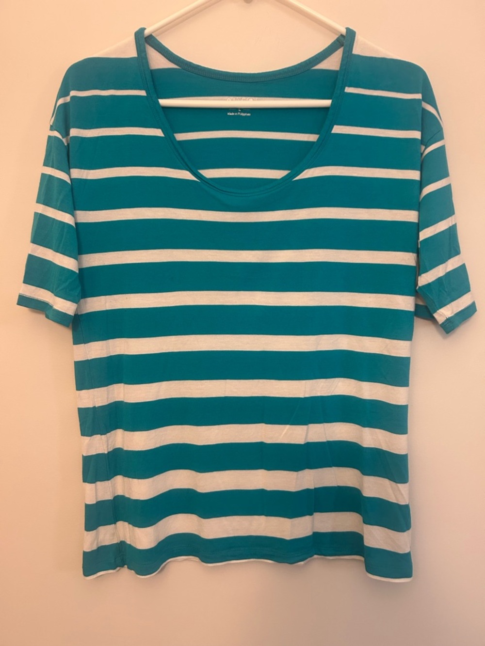 Apt. 9 Turquoise and White Striped Scoop Neck Tee Womens L